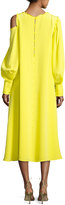 Thumbnail for your product : Tibi Edwardian V-Neck Frill-Trim Silk Midi Dress, Yellow