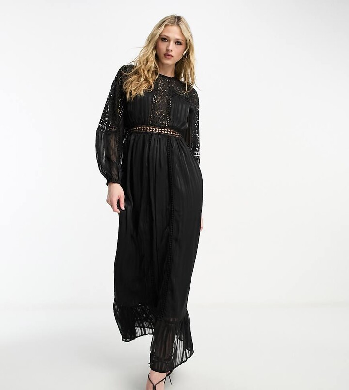 Reclaimed Vintage maxi satin dress with mixed scale lace in black