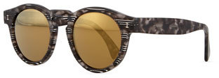 Illesteva Leonard Round Horn/Striped Sunglasses with Mirror Lens