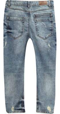 River Island Boys mid blue ripped Tony slouch jeans