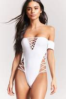 Thumbnail for your product : Forever 21 Off-the-Shoulder Lace-Up One-Piece Swimsuit