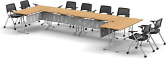 TeamWORK Tables 8 Person Training Meeting Seminar Tables with Modesty Panels and 8 Chairs Complete Set