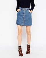 Thumbnail for your product : ASOS COLLECTION Denim Dolly Button Through Skirt In Mid Wash Blue