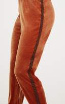 Thumbnail for your product : PrettyLittleThing Rust Velvet Glitter Side Stripe Joggers