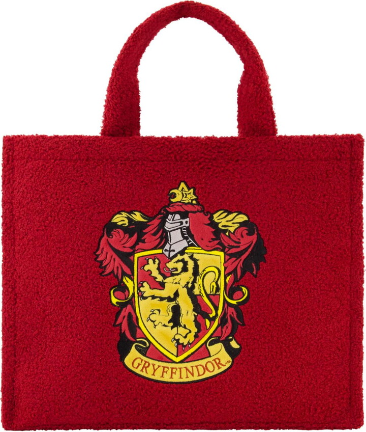 Harry Potter Tote Bag, Gryffindor Crest Faux Fur Travel Handbag with Adjustable Shoulder Strap and Trolley Sleeve, Red