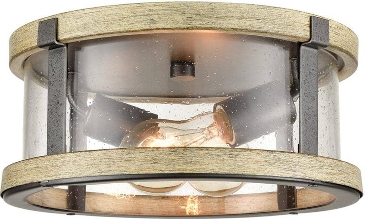 CLAXY 14 in. 2-Light Fixture Black Finish Modern Flush Mount with Seeded Glass Shade 1-Pack