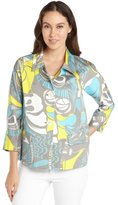 Thumbnail for your product : Lafayette 148 New York grey stretch cotton 'Ibiza Print Cassia Topper'