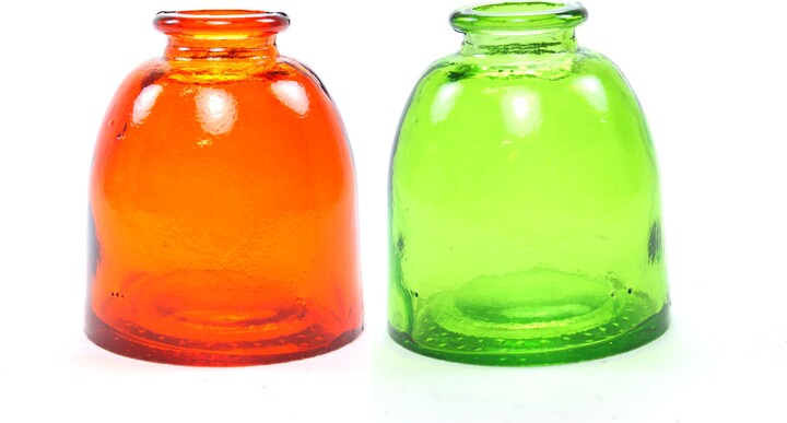 Green Orange Round Glass Bottles 6 Oz. | Green Recycled Colored Vases Bold Colors Wedding Party