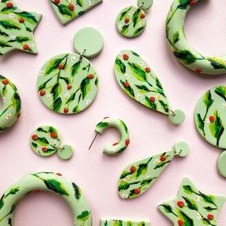 Emily Laura Designs - Strawberries Hand-Painted Green Clay Earrings - Strawberries & Green Stella
