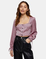 Thumbnail for your product : Topshop satin blouse in pink heart print