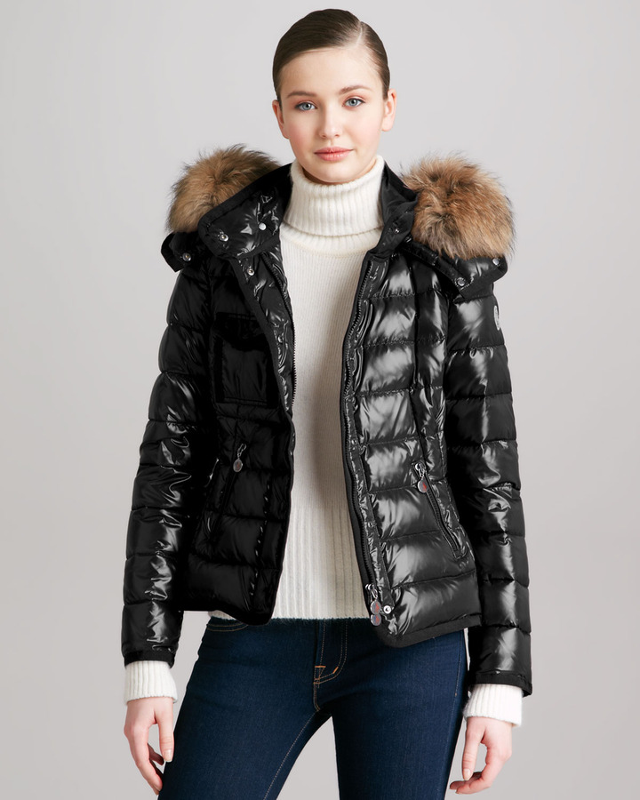 Moncler Short Puffer Jacket with Fur-Trimmed Hood - ShopStyle