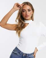 Thumbnail for your product : Missguided ribbed bodysuit with one shoulder in white-Brown