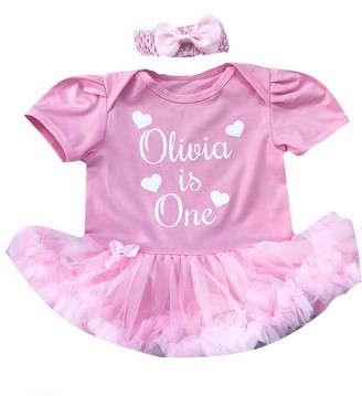Little Secrets Childrens Clothing Personalised 1st Birthday is One Baby Girl's Light Pink Tutu Romper Dress with Headband Gift Present (6-12 Months)