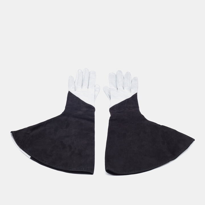 Louis Vuitton Black & Silver Suede & Leather Gloves S - ShopStyle