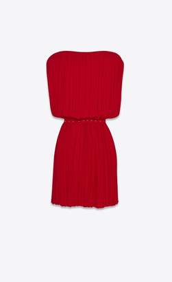 Saint Laurent Pleated Dress In Washed Silk Georgette