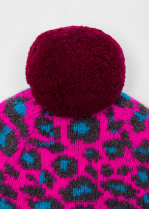 Paul Smith Women's Pink Wool 'Leopard' Bobble Hat