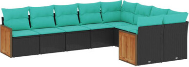 Latitude Run 9 Piece Patio Sofa Set With Cushions Black Poly Rattan