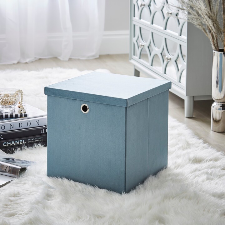 Dunelm Smart Industrial Pacific Velvet Foldable Box with Lid Pacific