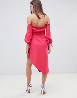ASOS Petite PETITE Bardot Midi Dress With Tiered Wrap Skirt