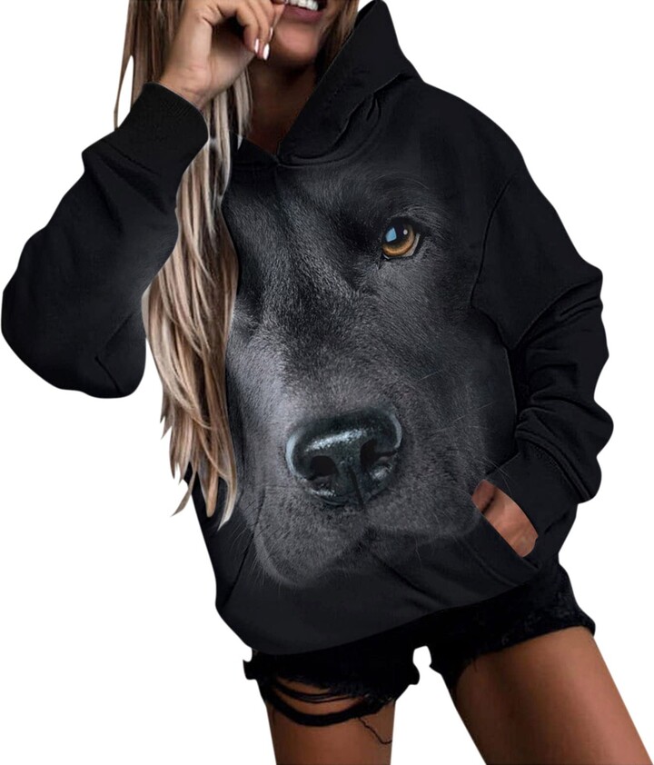 NHNKB Women's black sweaters animal printed thick sweatshirts long sleeveless  hoodie elegant coat - ShopStyle