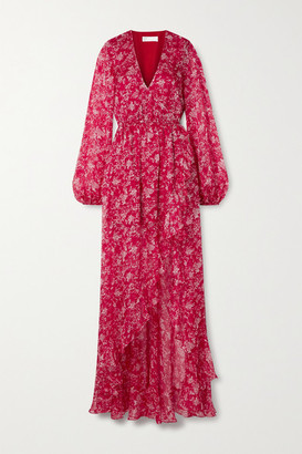 Caroline Constas Liv Wrap-effect Floral-print Silk-chiffon Maxi Dress - Red