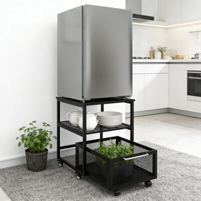 17 Stories Heavy Duty 3-Tier Mini Fridge Stand With Wheels And Storage Adjustable Shelf And Lockable Cart For Beverage Refrigerator Office Home Dorm Or Coff