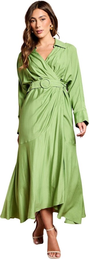 Coast Women's Twill Long Sleeve Wrap Dress With Belt