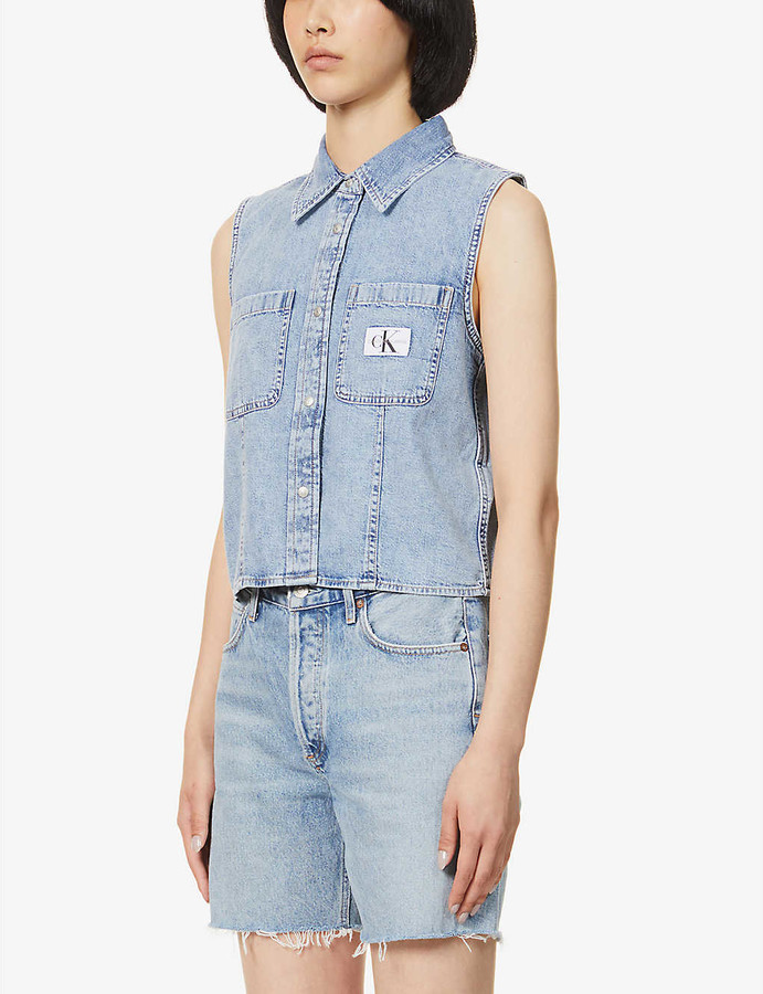 denim sleeveless shirt