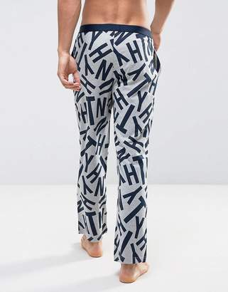 Tommy Hilfiger Lounge Pants All Over Logo Print In Grey Heather