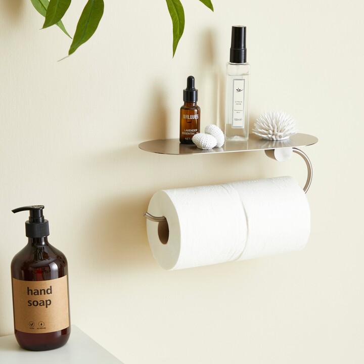 Dunelm Curves Chrome Dual Toilet Roll Holder with Shelf Chrome