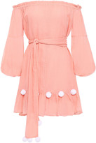 Thumbnail for your product : SUNDRESS Charlotte Off-the-shoulder Pom Pom-trimmed Cotton-gauze Coverup