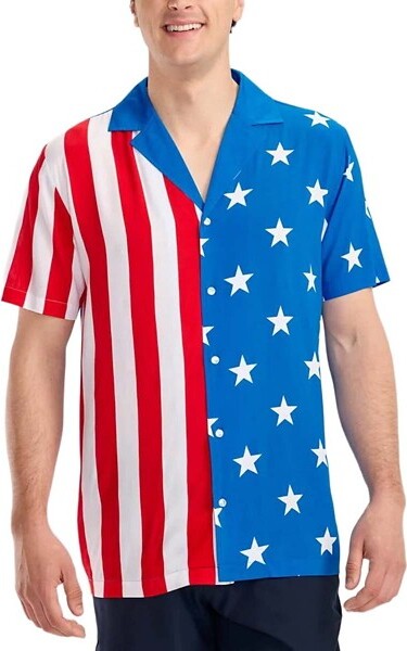 Men's Tipsy Elves Vertical Flag Button Up Shirt Small Red White Blue
