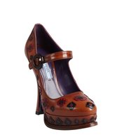 Thumbnail for your product : Prada tobacco leather flower and diamond appliqué mary janes