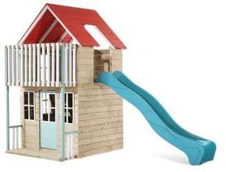 Equipment TP Toys Tp Toys Padstow Wooden Playhouse And 8Ft Slide Outdoor 2 Storey Playhouse