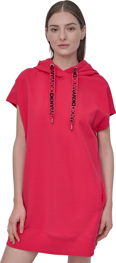 Dkny Sport Women's Logo-String Hoodie Sneaker Dress - Azalea/ Black