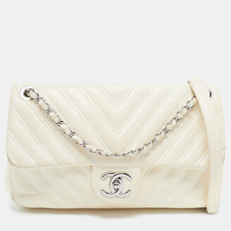 Chanel Cream Chevron Leather Medium Classic Single Flap Bag - ShopStyle