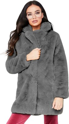 Ihaza Womens Winter Faux Fur Long Coat Warm Ladies Solid Jacket Parka Outerwear Cardigan