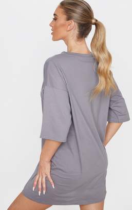 PrettyLittleThing Charcoal Grey Nice To Be Nice Oversized T-Shirt Dress