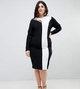 Thumbnail for your product : ASOS Curve Colour Block Midi Bodycon Dress With Asymmetric Sleeve And Lace Up Detail