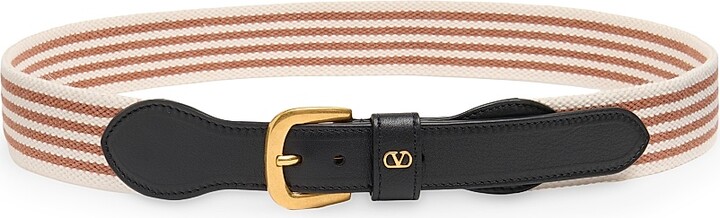 Men's VLogo Signature Belt in Ribbon and Calfskin 35MM - White Testa Di Moro Black - Size 36