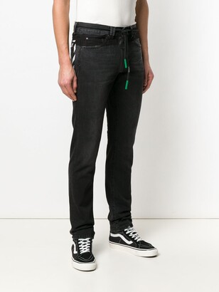 Off-White Front Zip Drawstring Jeans