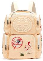 Thumbnail for your product : Gucci Patch Embellished Leather Trimmed Canvas Backpack - Mens - Light Yellow