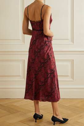 Jason Wu Collection Lace-trimmed Snake-print Silk-crepe Midi Dress - Burgundy