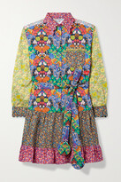 Thumbnail for your product : Horror Vacui Lizzy Scalloped Patchwork Floral-print Cotton Mini Shirt Dress - Pink