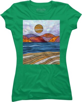Junior's Design By Humans Beach Landscape Stain Glass By Maryedenoa T-Shirt - Royal Blue - 2X Large