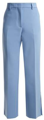 MSGM Mid Rise Flared Crepe Trousers - Womens - Blue
