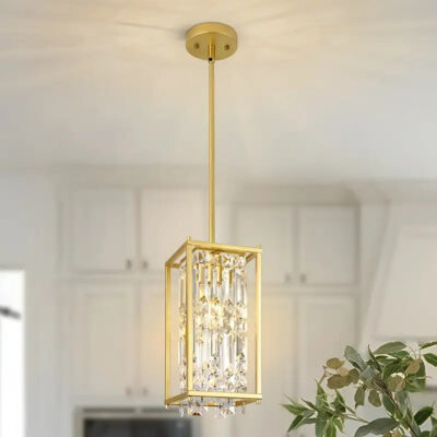 House of Hampton Modern Crystal Kitchen Pendant Light Fixture, Adjustable Pendant Lighting For Dining Room Living Room Foyer Hallway Entry