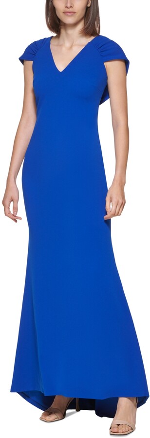 Calvin Klein Capelet-Sleeve V-Neck Gown - ShopStyle Evening Dresses