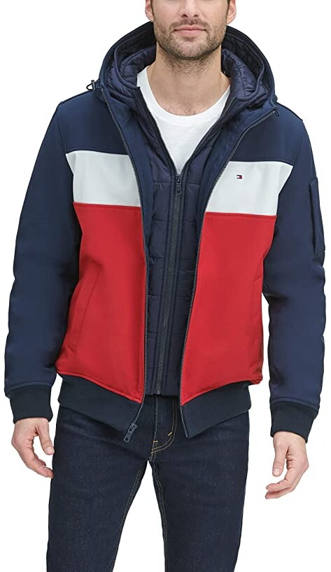 Tommy Hilfiger Men's Big Soft Shell Fashion Bomber with Contrast Bib and  Hood - ShopStyle Jackets