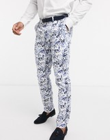 Thumbnail for your product : Topman skinny fit suit trousers in floral print